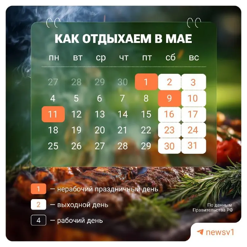 С 9 по 11 мая включительно установлены официальные нерабочие дни в честь Дня Победы.