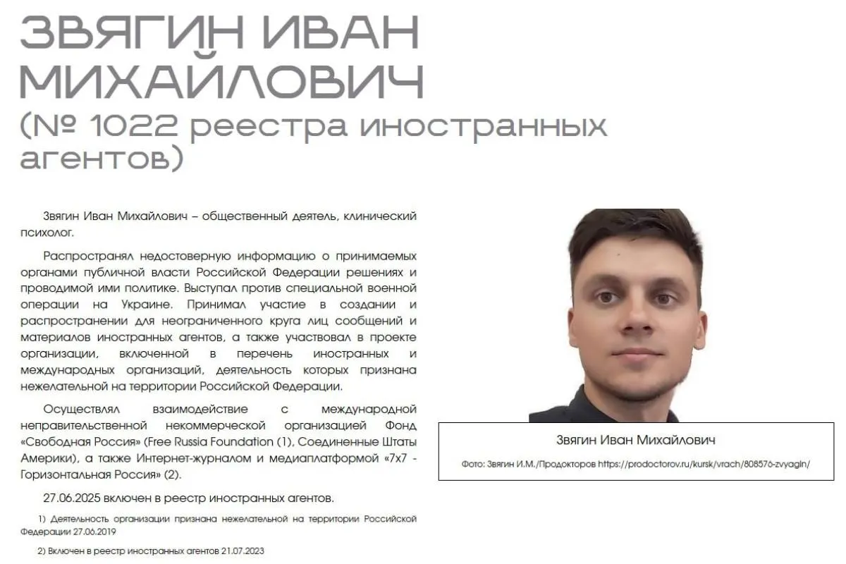 Иван Звягин заявил иск против Министерства юстиции: он требует признать публичную «выставку» с данными об иностранных агентах нарушением его прав и профессиональной репутации.