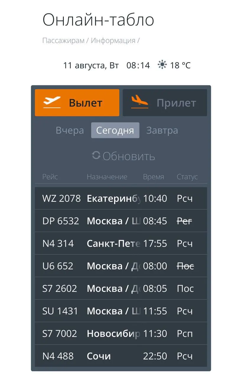 В Барнауле задержаны и перенесены вылеты в Москву, Екатеринбург, Санкт-Петербург и Сочи.
