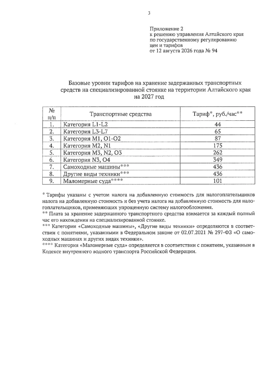 Новый регулятор установил повышение тарифов на эвакуацию и хранение автомобилей на штрафстоянках в Алтайском крае: ставки вырастут как для легковых и грузовых автомобилей, так и для маломерных судов.