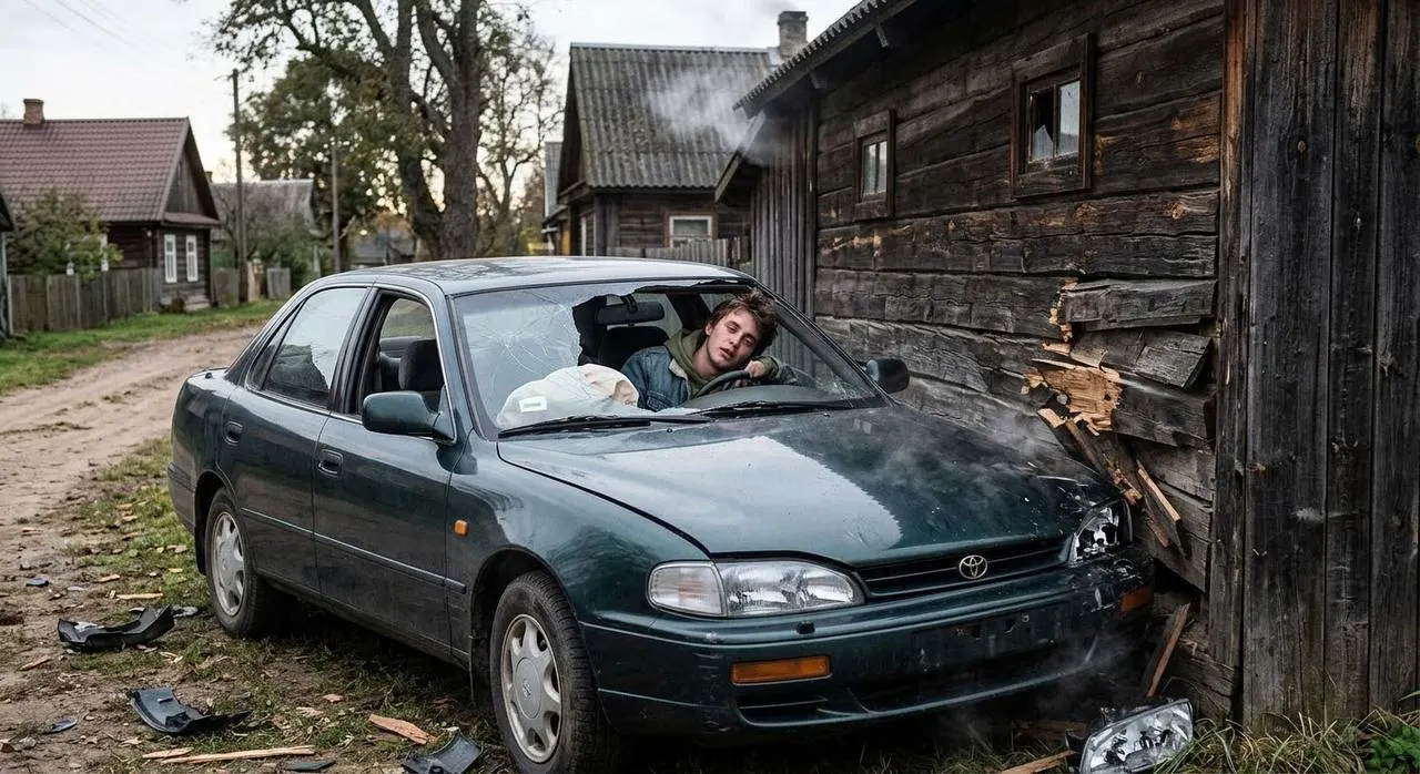 20-летний мужчина забрал ключи от Toyota Camry своей знакомой после застолья, сел за руль и угнал автомобиль, повредив баню, затем скрылся; утром был задержан.