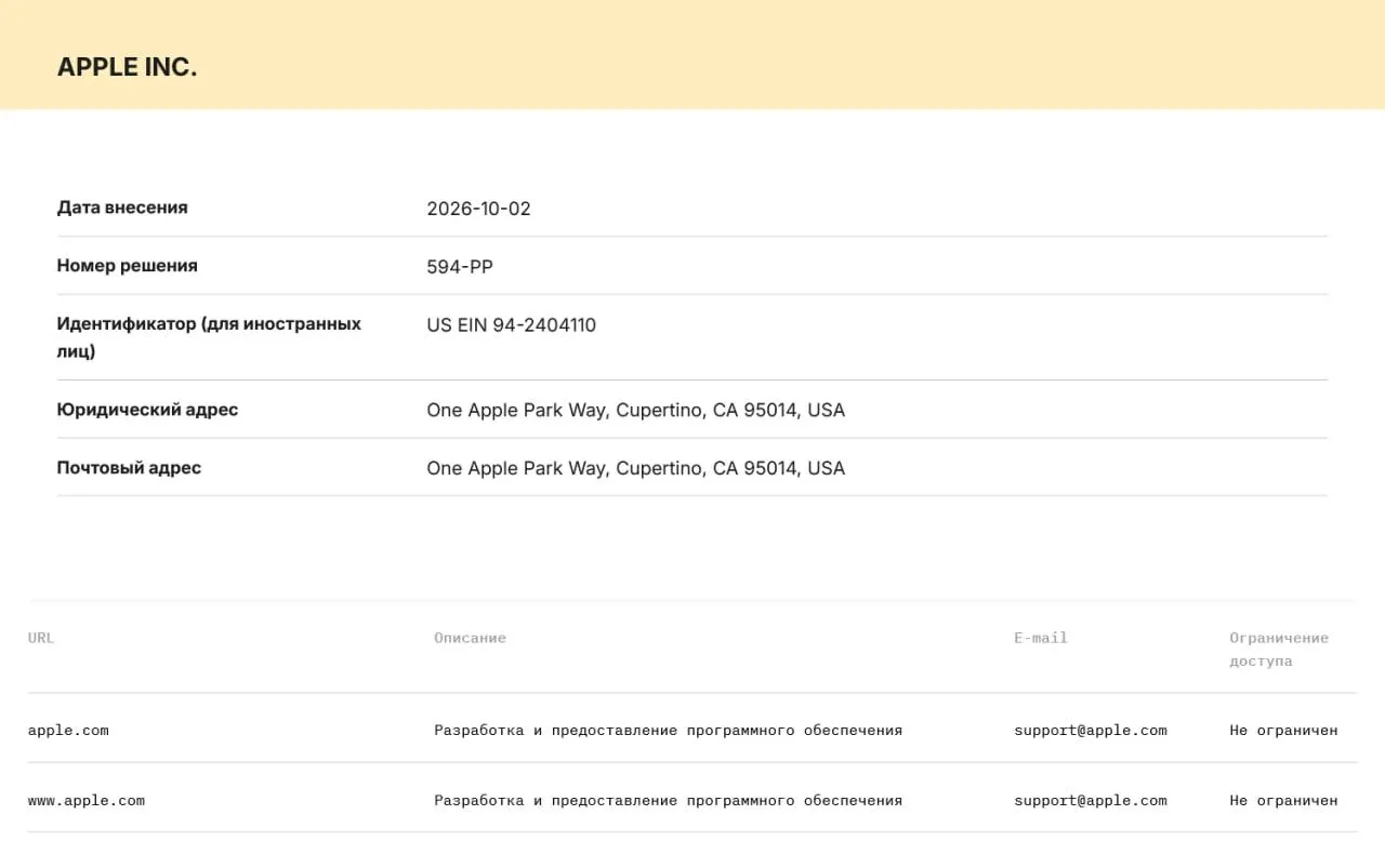 Роскомнадзор включил Apple и Microsoft в реестр организаций, распространяющих информацию, что обязывает компании хранить данные пользователей на серверах в РФ и передавать их по запросу силовиков.